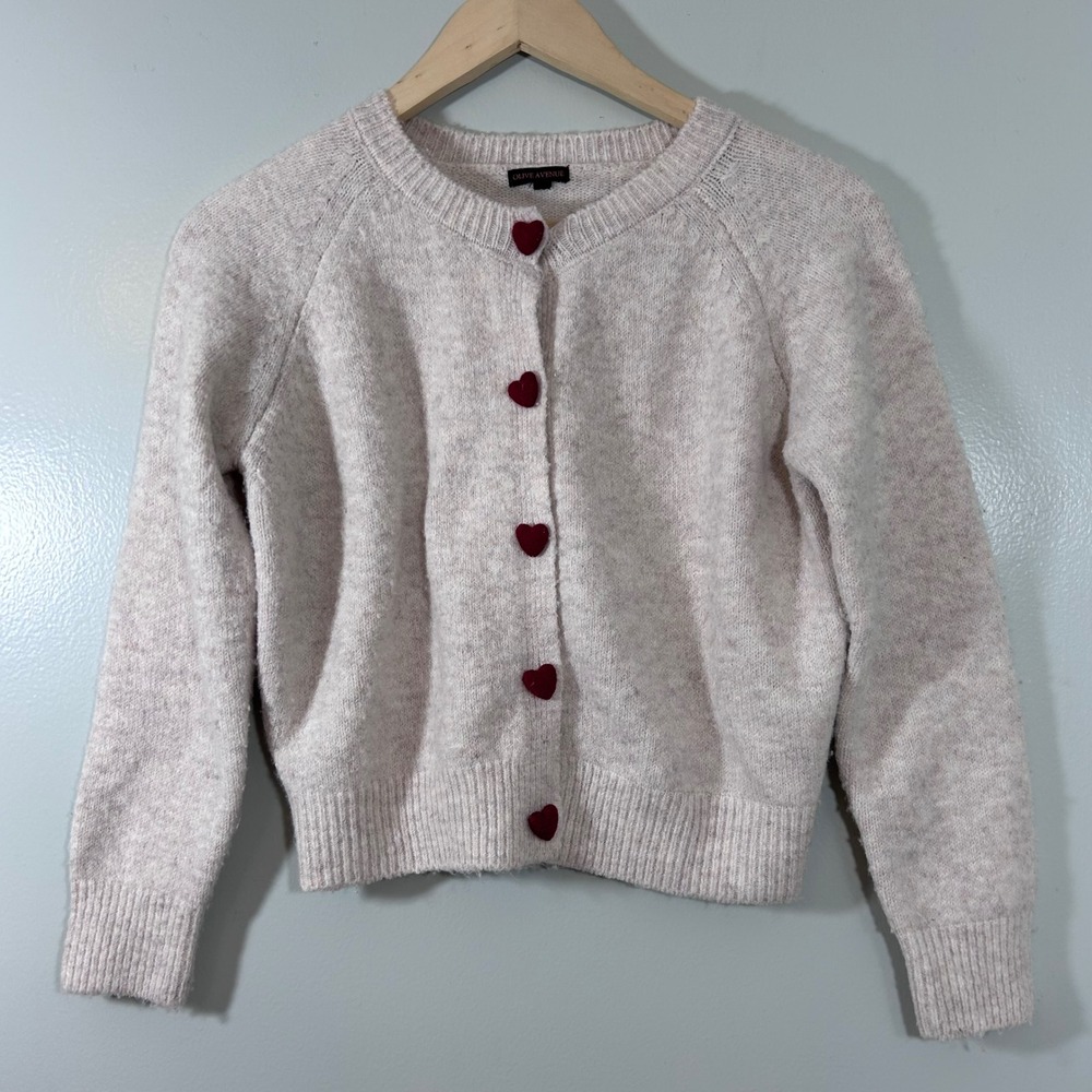Olive Avenue Heart Button Cardigan Sweater Beige Wool Blend Small